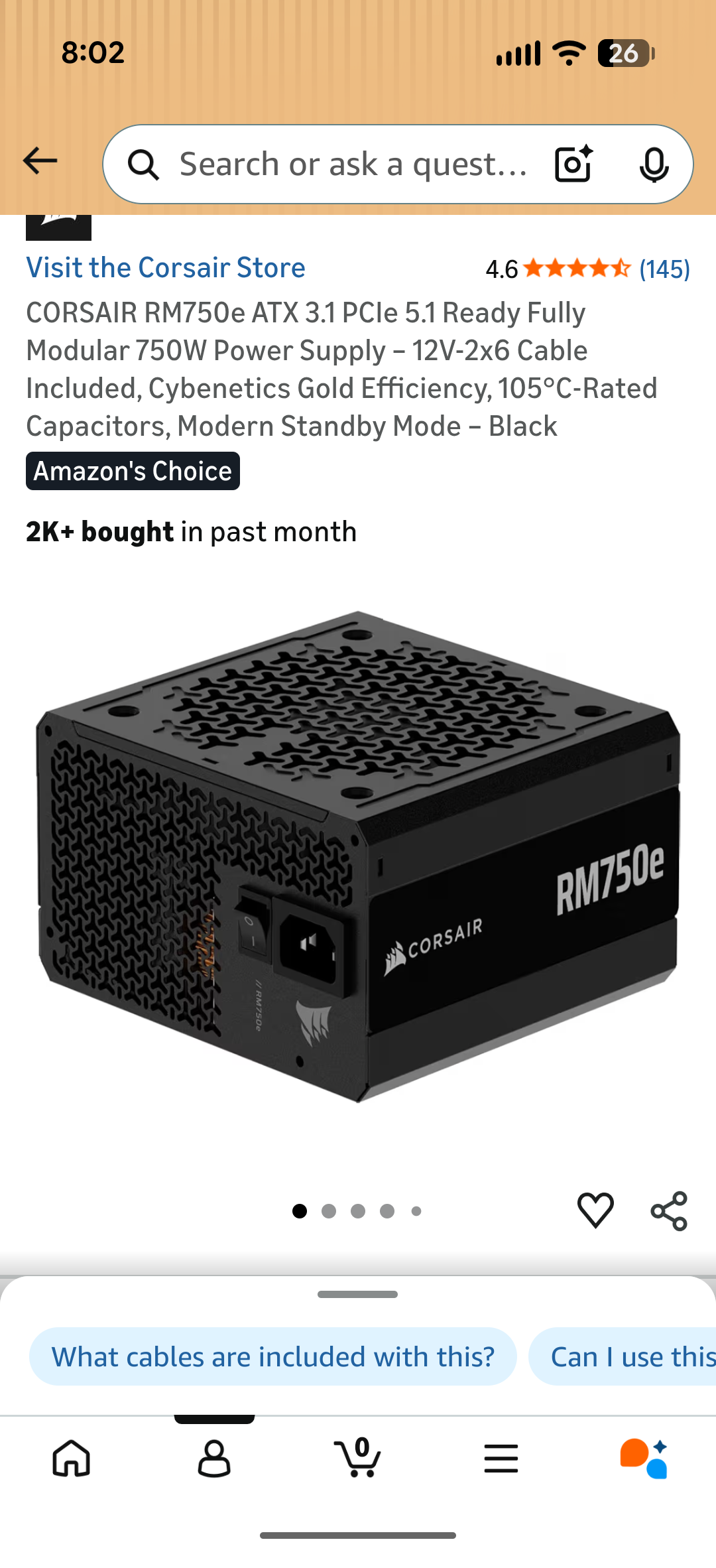 RM750e. ATX 3.1, modular, the boring kind of reliable.