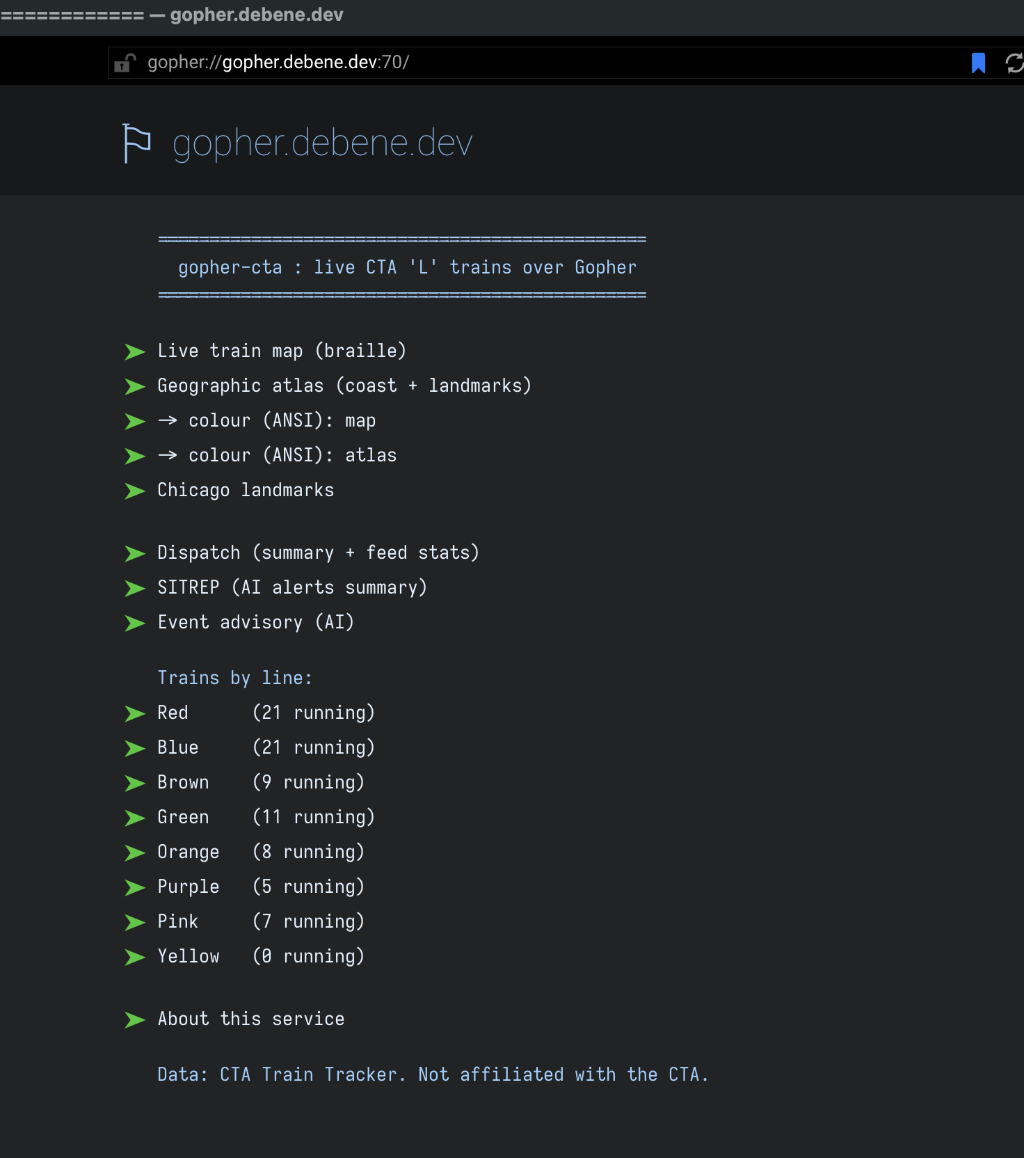 Gopher root menu
